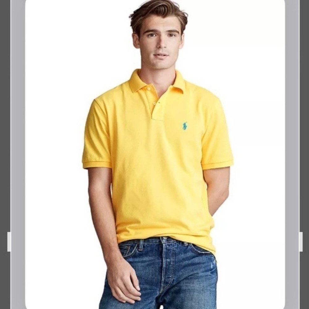 POLO RALPH LAUREN Men's Classic-Fit Mesh Polo in Yellow Size S - Picture 2 of 4